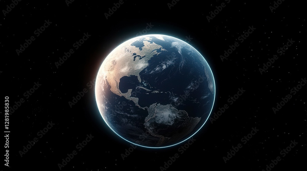 Fototapeta premium A stunning view of Earth from space, showcasing continents and oceans illuminated against a dark background.
