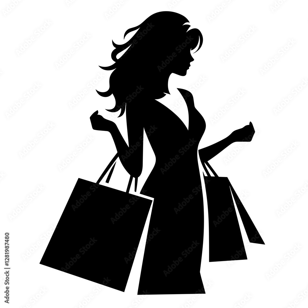 Woman shopping silhouette with bags Woman shopping silhouette with bags