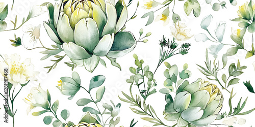 Artichoke vector pattern on white fabric background, seamless repeating pattern, textile print style, minimal, artichoke design, seamless artichoke pattern, home decor, textile