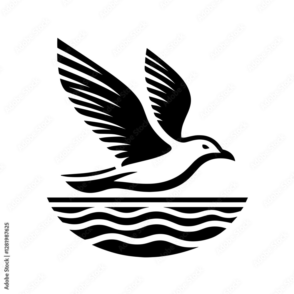 Obraz premium Seagull silhouette flying over the sea