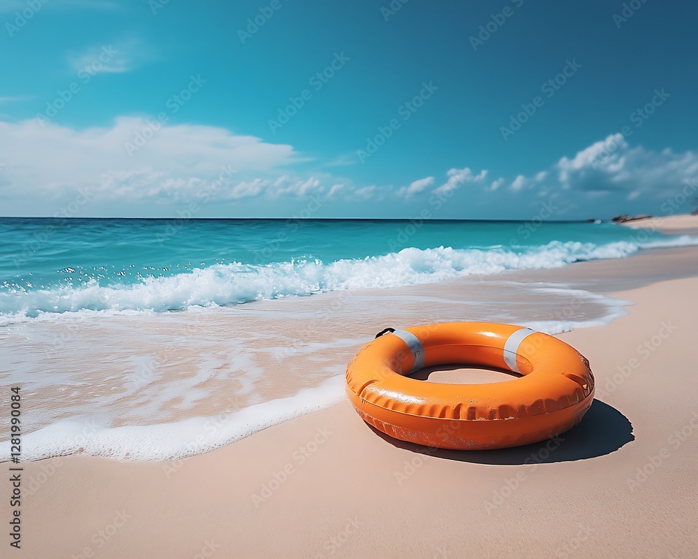Naklejka premium Life ring on sunny beach