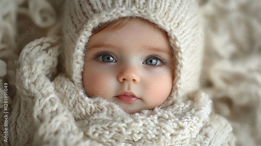A serene newborn sleeps wrapped in a soft white blanket, embodying peace A serene newborn sleeps wrapped in a soft white blanket, embodying peace