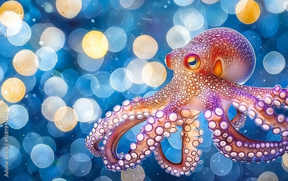 Obraz premium Adorable Octopus in Bokeh Underwater Scene