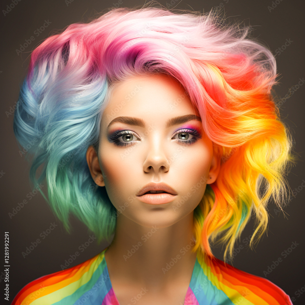Fototapeta premium Stylish woman with hear colour image