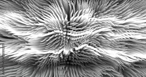 In shades of grey abstract texture created with Gradient flow and 3D structure imitate the movement of liquid or wind. Vibrant colors, volumetric waves and digital noise create a sense of depth and dy