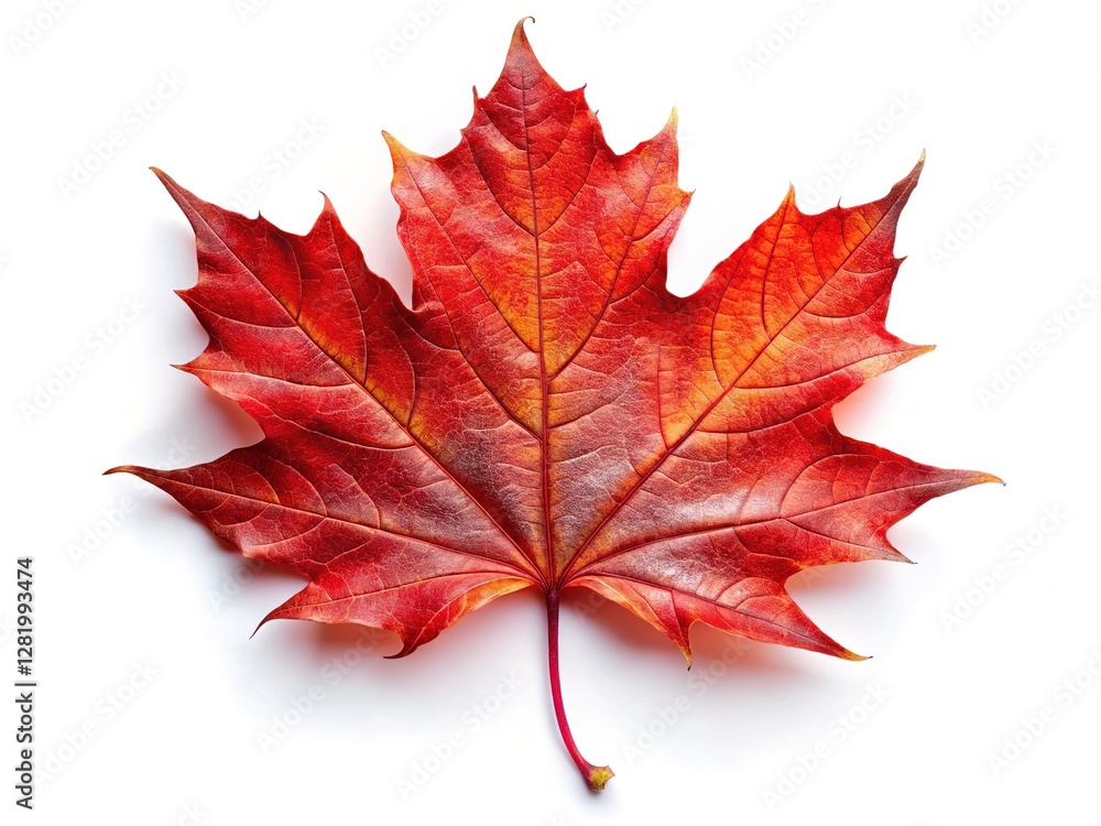AI-generated autumn panorama. Crimson maple leaf on white. AI-generated autumn panorama. Crimson maple leaf on white.