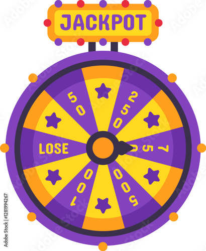 Colorful wheel of fortune spinning with jackpot sign, showing different numbers and stars, gambling and risk, winning and losing money, fortune