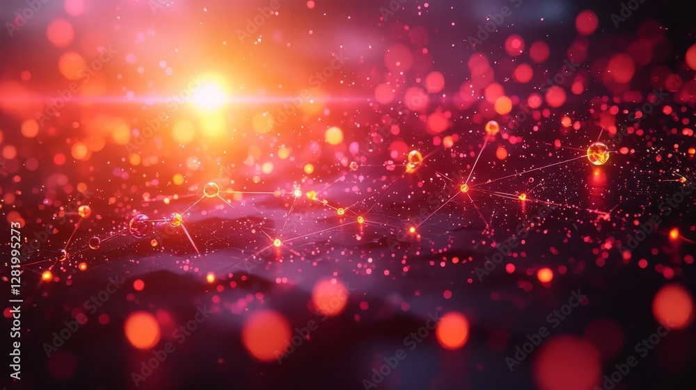 Fototapeta premium Vibrant abstract digital landscape with glowing particles and light rays, symbolizing innovation and connectivity in technology.