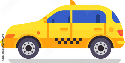 Yellow taxi cab waiting for passengers on a city street, public transport, urban transportation, taxi service, getting around town, convenient and affordable travel, vector illustration