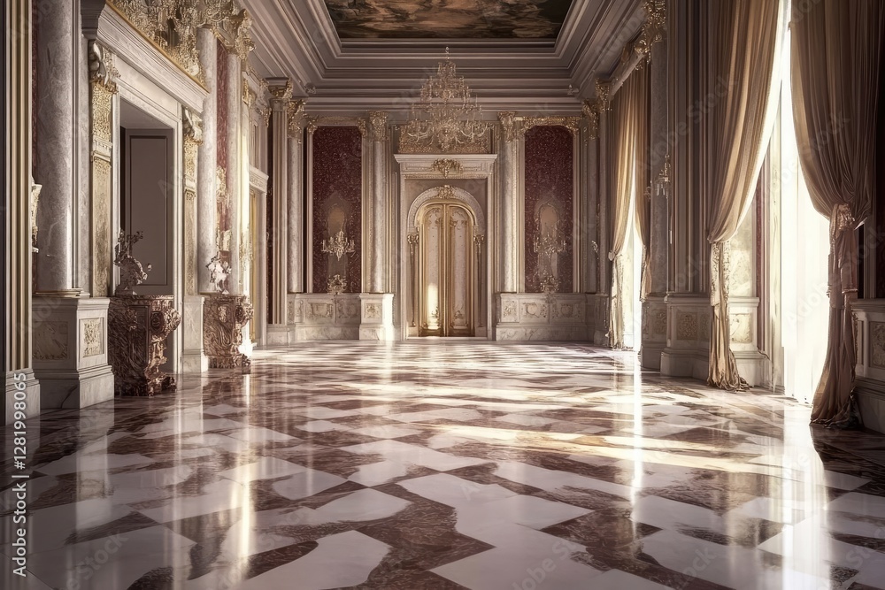 Fototapeta premium Lavish ballroom inside a castle house with a polished marble floor
