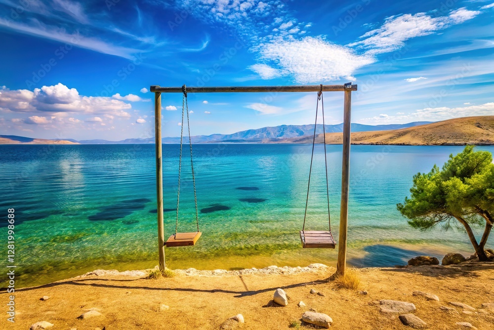 Simple swing, sun-drenched Pag, Adriatic's edge. Simple swing, sun-drenched Pag, Adriatic's edge.