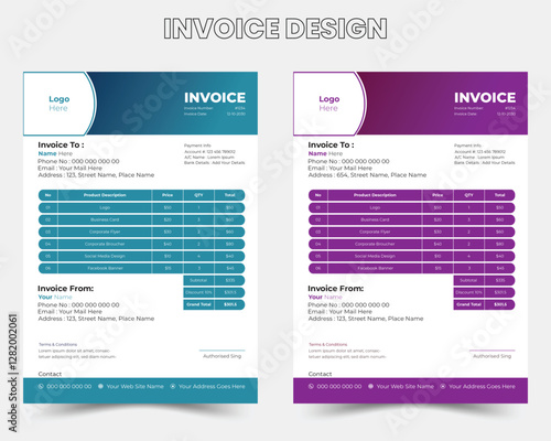 Minimal professional vector Corporate Business Invoice design template, bill form price invoice.
