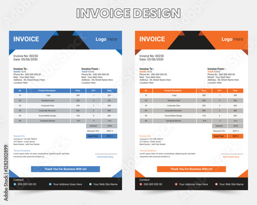 Attractive and modern business invoice design template