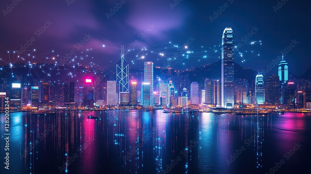 Fototapeta premium Showcasing advanced urban technology and global communication networks