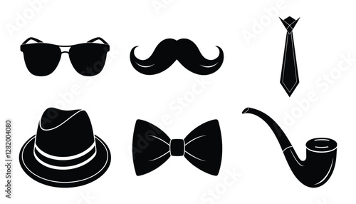 Happy fathers day elements silhouette on white background