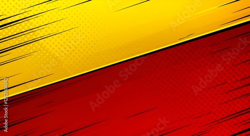 The background features two bold sections in bright yellow and red.