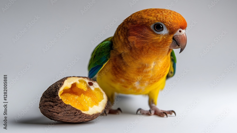 Obraz premium Sun Parakeet with a Baked Sweet Potato