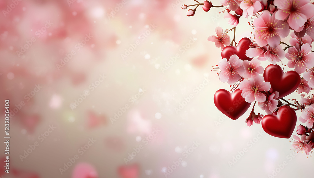 Heart-shaped decorations with cherry blossoms create a romantic atmosphere for spring celebrations Heart-shaped decorations with cherry blossoms create a romantic atmosphere for spring celebrations