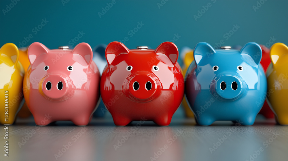 Colorful piggy banks on a light blue background. Colorful piggy banks on a light blue background.