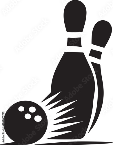 bowling ball and pins silhouette of vector art of illustration