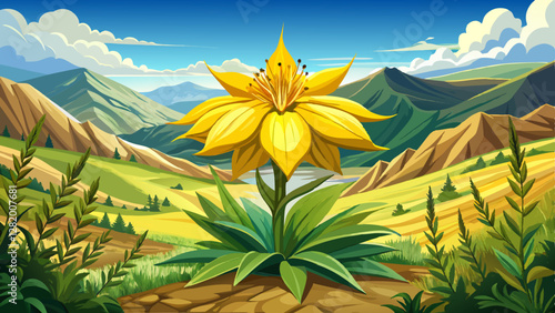 Ethiopian Highlands' rare Giant Lobelia bursts into stunning yellow bloom, a hillside marvel of African flora.