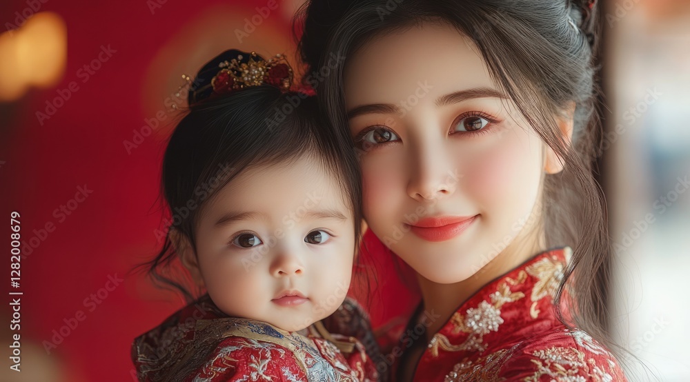 Happy Asian Family in Festive Attire