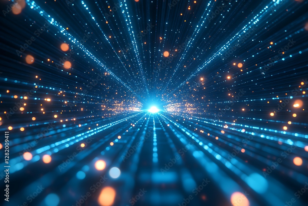 Naklejka premium Blue light tunnel, data stream, digital