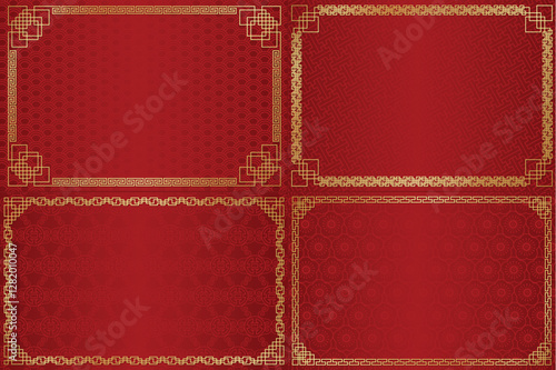 Chinese card frame, Gold frame square style and Red background, China wallpaper pattern vector and illustration.