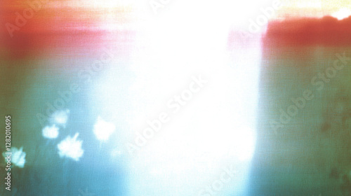 Abstract light leak with vibrant colors and soft floral accents