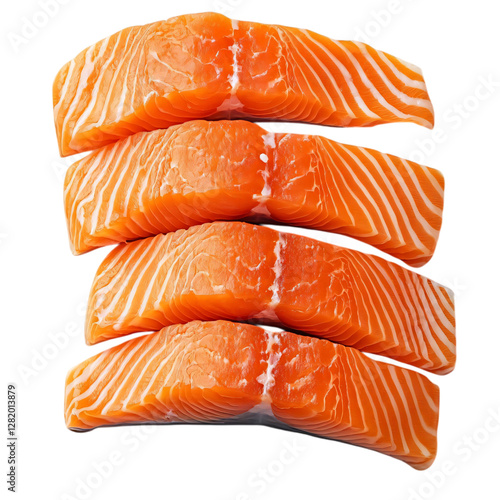 4 pieces of salmon hun top view isolated on transparent background