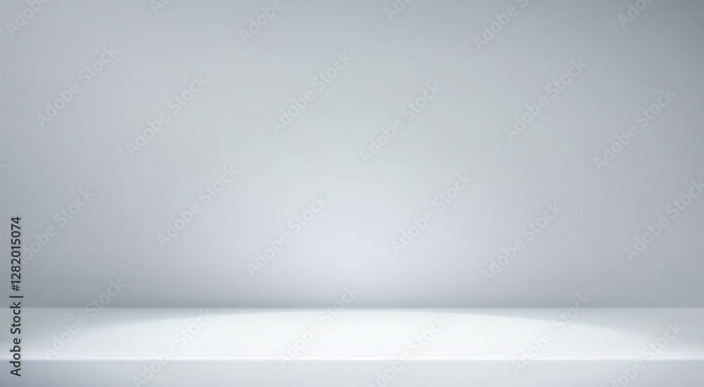 White grey studio room. Limbo light background. Abstract 3d gradient backdrop for product presentation. Minimal wall scene spotlight. Showcase, promotion display. Vector stage mockup illustration White grey studio room. Limbo light background. Abstract 3d gradient backdrop for product presentation. Minimal wall scene spotlight. Showcase, promotion display. Vector stage mockup illustration