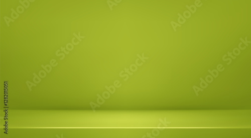 Green studio room background. Limbo gradient abstract back ground. 3d simple backdrop for product presentation. Minimal wall scene. Showcase, promotion display. Vector stage mockup illustration