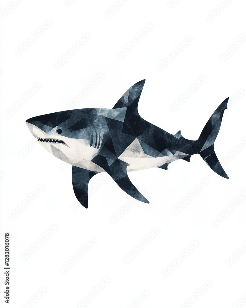 Obraz premium Polygonal Shark Illustration in Monochrome Art Style