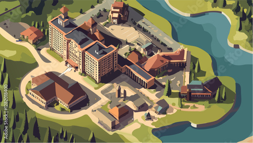 A Scenic View of Wisconsin Dells in Isometric Style