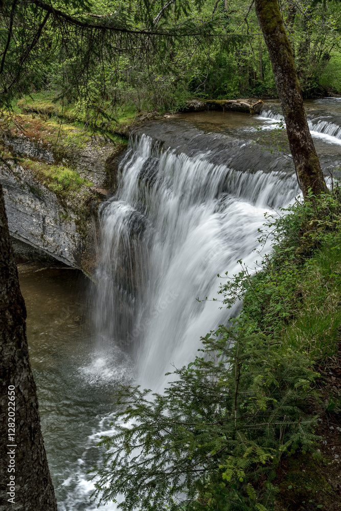 Saut de la Forge,Cascades du Hérisson dans le Jura à Bonlieu au printemps , France Saut de la Forge,Cascades du Hérisson dans le Jura à Bonlieu au printemps , France