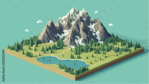 Teton National Park in 3D Isometric Art