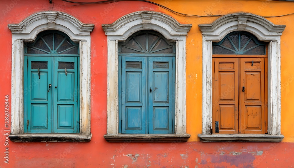 Colorful colonial windows, South America Colorful colonial windows, South America