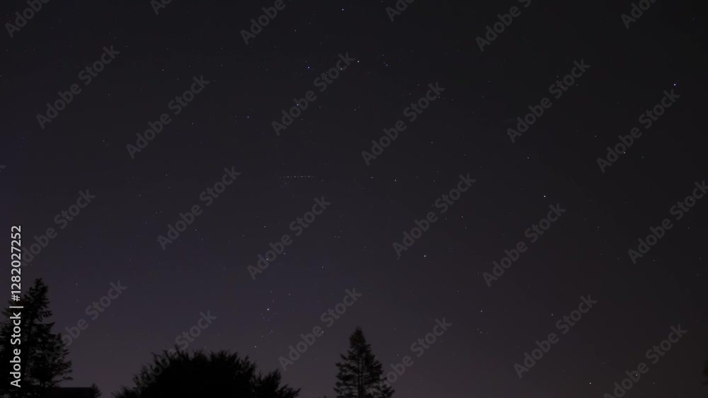 Milky Way stars and constellations with countryside tree silhouettes. Milky Way stars and constellations with countryside tree silhouettes.