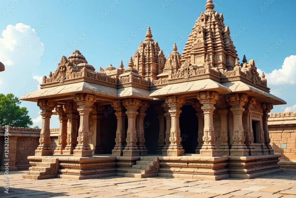 Fototapeta premium Temple architecture with intricate stone carvings and ornate details , carvings, detail
