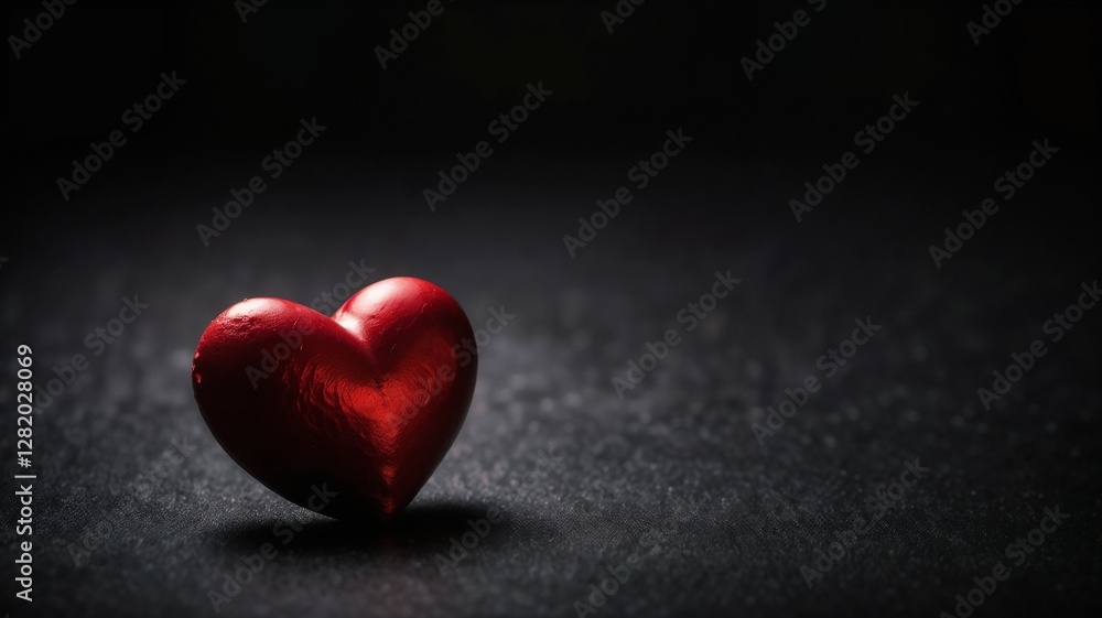 red heart on dark background, text space. Valentine's Day celebration concept red heart on dark background, text space. Valentine's Day celebration concept