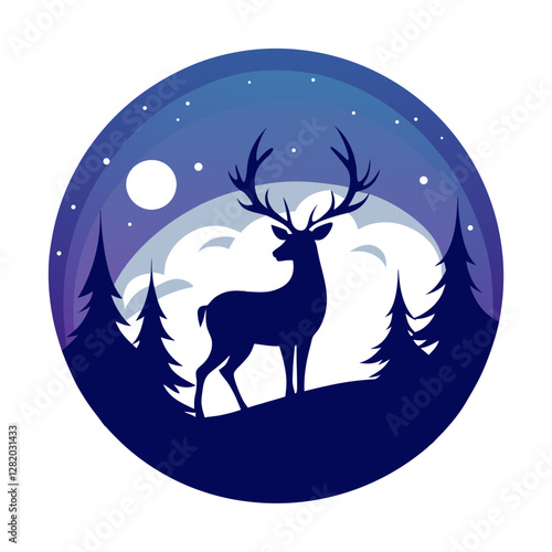 Vector Illustration of an outdoor logo with a deer and a tree in a circle, retro style, suitable for logos, t-shirts, stickers