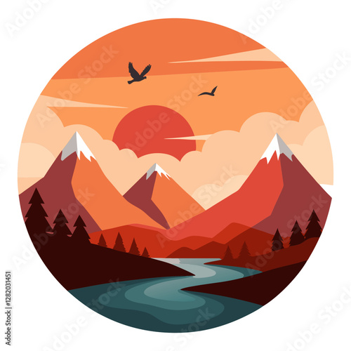 Sunset over mountain range landscape silhouette 02