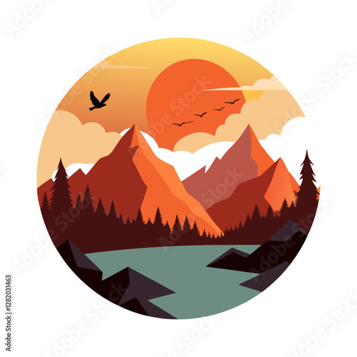 Sunset over mountain range landscape silhouette 
