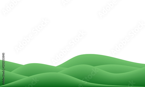 Green grass wave gradient 3d background. Vector hills and sky spring mountain. Grassy garden nature pattern cartoon. Summer field poster, paper podium blurred scene. Plasticine game land, park floor