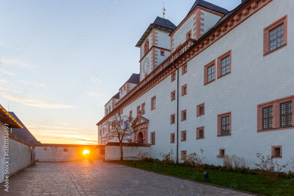 Sunset view of Augustusburg Hunting Lodge on the northern edge of the Ore Mountains, Germany