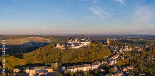 Obraz na płótnie Aerial view of Augustusburg Hunting Lodge on the northern edge of the Ore Mountains, Germany w salonie