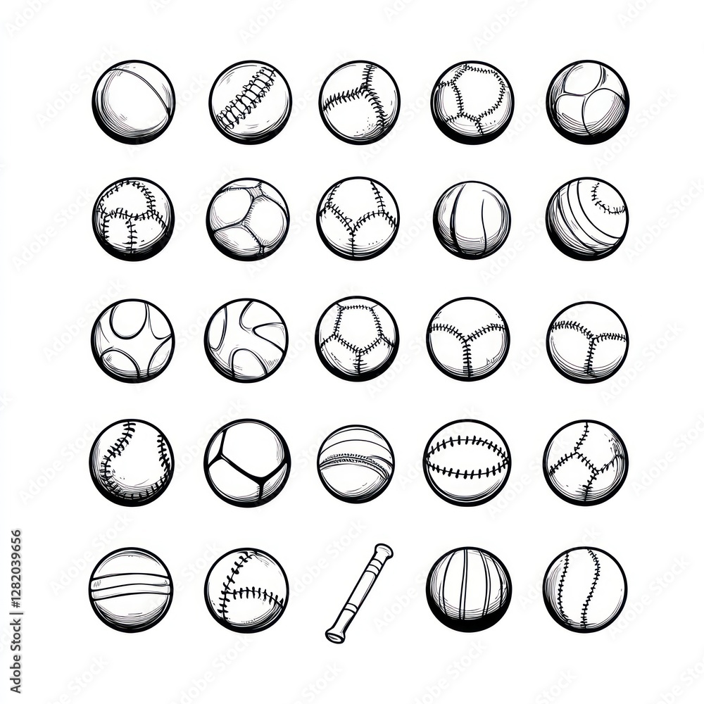 Fototapeta premium Collection of Various Sports Balls and a Bat