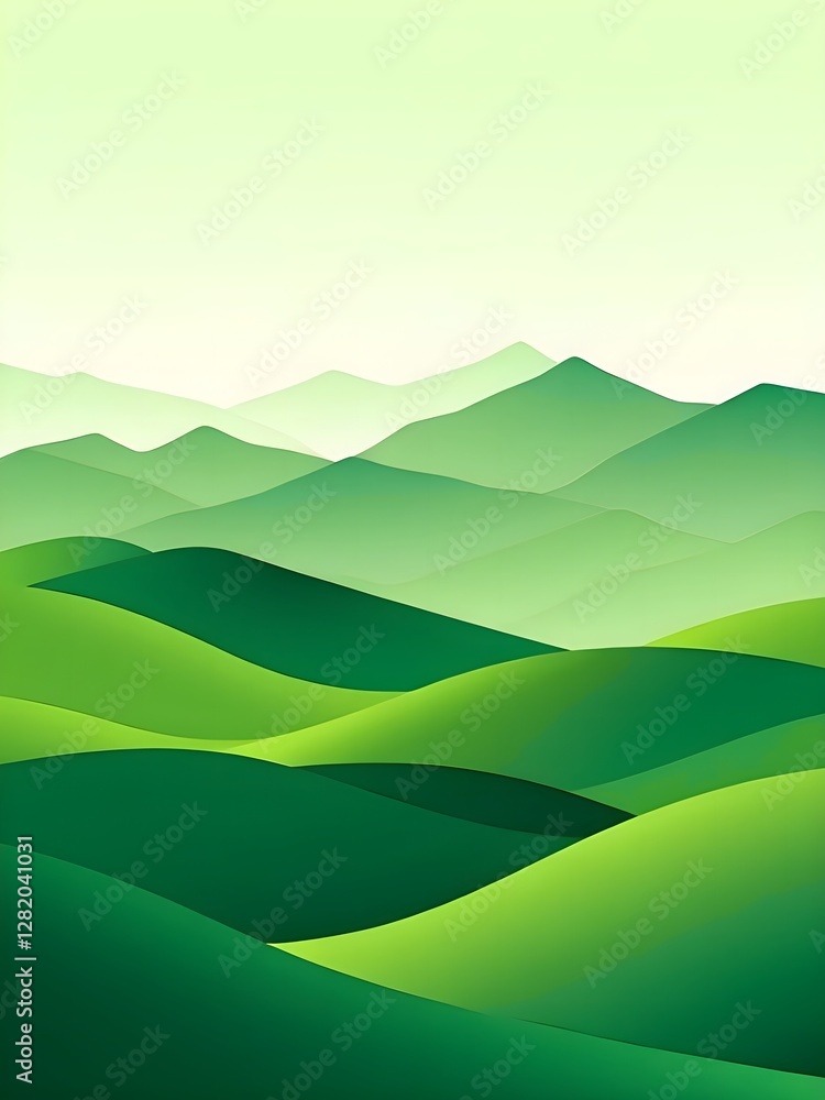 Fototapeta premium Abstract green landscape wallpaper background illustration design with hills and mountains