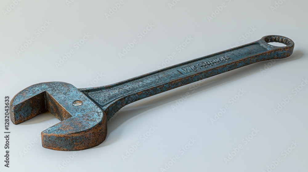 Rusty adjustable wrench on a plain white background Rusty adjustable wrench on a plain white background