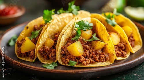 Suadero Tacos: Small corn tortillas filled with fried, chopped meat photo